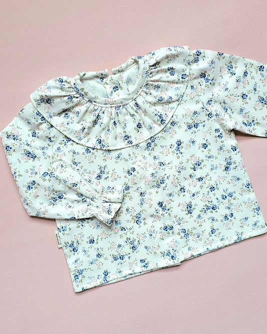 Blusa Maria flores rosa e azul